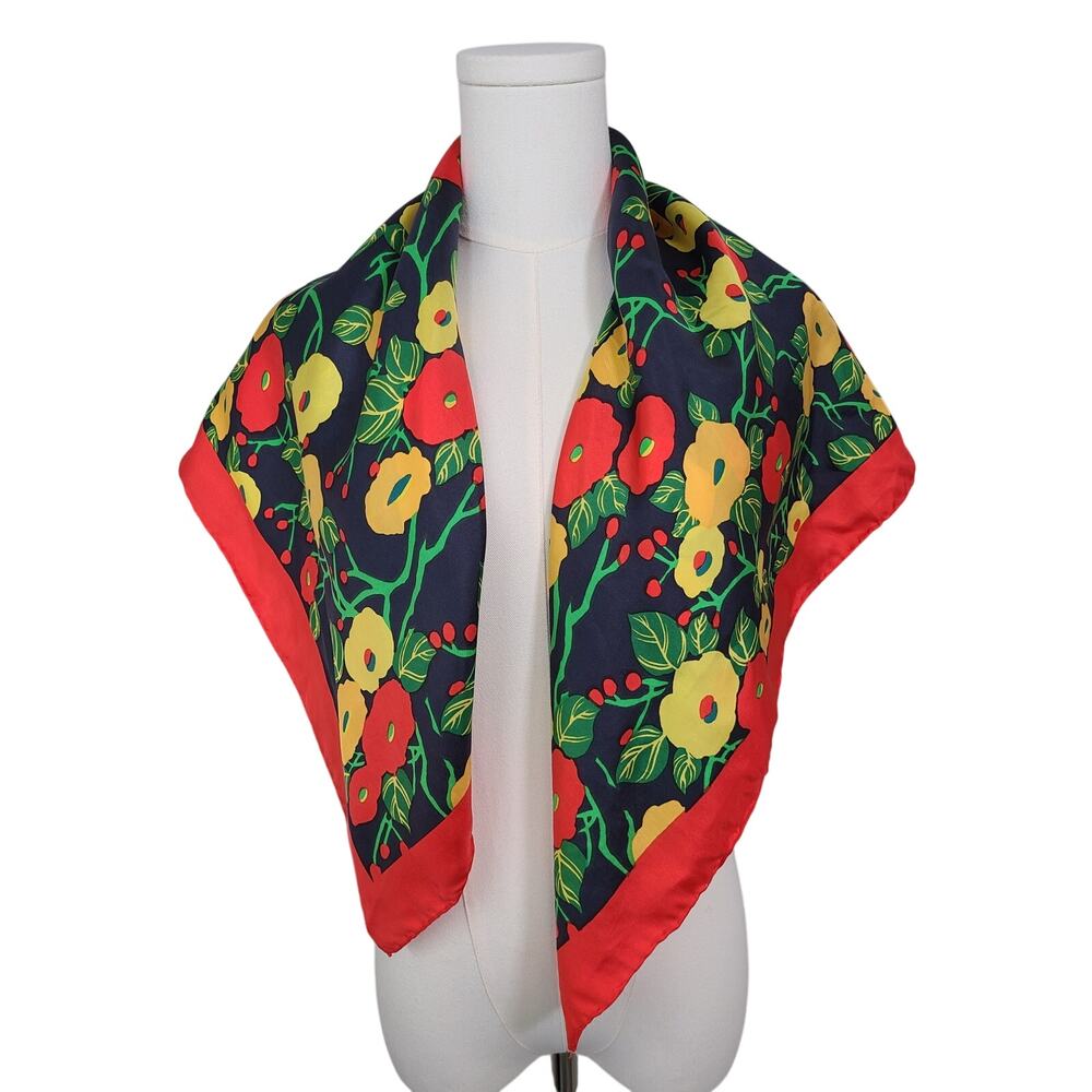 Vibrant Playful Dopamine Floral Silk Scarf 34x34